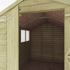 Interior view of Mercia 10x6 overlap apex workshop shed showing timber roof and walls
