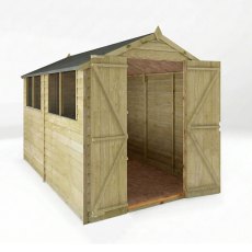 Mercia 10x6 overlap apex shed with double doors open showing interior storage space