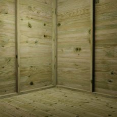 Interior view of Mercia Helios summerhouse showing wooden walls and floor