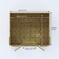 Floor plan of Mercia Helios 10x8 summerhouse with measurements and layout