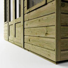 Side panel detail of Mercia Helios summerhouse with vertical timber cladding