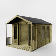 Front perspective view of Mercia Wessex 12x8 summerhouse with covered porch area
