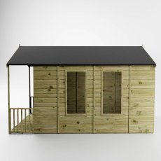Side view of Mercia Wessex 12x8 summerhouse with tall side windows and veranda