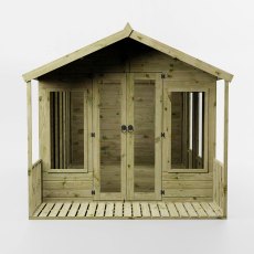 Front elevation of Mercia Wessex 12x8 summerhouse with veranda and glazed double doors