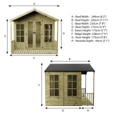 Mercia 8x8 summerhouse dimensions and specification diagram