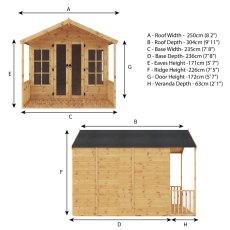 8x10 Mercia Premium Traditional T&G summerhouse with Veranda - dimensions