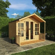 8x10 Mercia Premium Traditional T&G Summerhouse With Veranda - in situ, angle view, doors closed