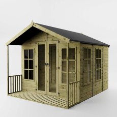 Mercia 10x8 traditional summerhouse angled view with veranda and glazing