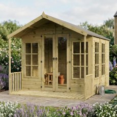 Mercia 10x8 traditional wooden summerhouse with veranda in garden setting