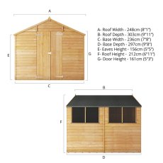 10x8 Mercia Overlap Shed - dimensions