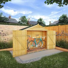 3x7 Mercia Overlap Bike Store - in situ - angle view - doors open