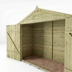 Mercia wooden bike store 7x3 with wide-opening double doors for easy access