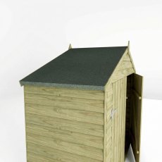 Rear and side view of Mercia 7x3 bike store showing apex roof and overlap cladding