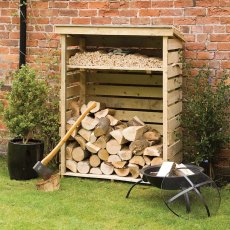 4x2 Rowlinson Log Store with Shelf - in situ, angle view