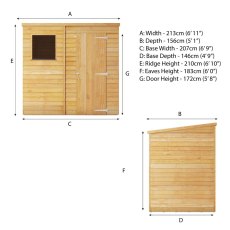 7x5 Mercia Overlap Pent Shed - Dimensions