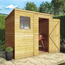 7x5 Mercia Overlap Pent Shed - in situ - Angle View - Doors open