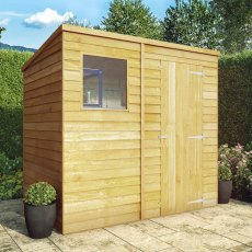 7x5 Mercia Overlap Pent Shed - in situ - Angle View - Doors Closed