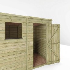 Mercia 7x5 pent shed with door open showing interior access