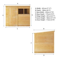 8x6 Mercia Overlap Pent Shed - dimensions