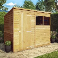 8x6 Mercia Overlap Pent Shed - with background and door closed