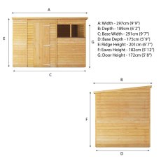 10x6 Mercia Overlap Pent Shed - dimensions