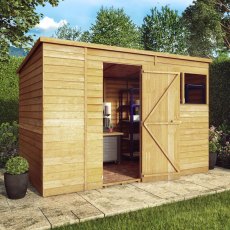 10x6 Mercia Overlap Pent Shed - with background and door open