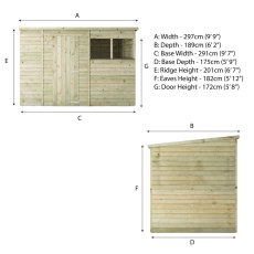 Mercia 10x6 Overlap Pent Shed Dimensions and Technical Drawing