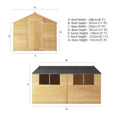 12x8 Mercia Overlap Shed - dimensions