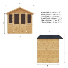 7x5 Mercia Shiplap Traditional Summerhouse - dimensions