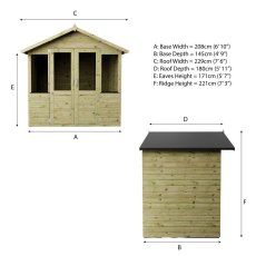 Mercia Traditional Summerhouse 7x5 dimensions diagram with height and width measurements