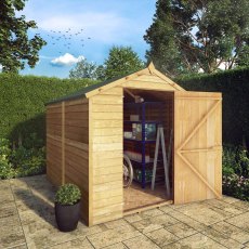 8 x 6 Mercia Overlap Windowless Shed - Single door open - in situ