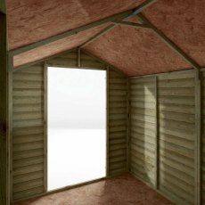 Interior view of Mercia overlap wooden shed showing roof and wall construction