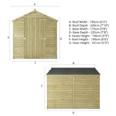 Mercia 8x6 overlap shed dimensions and specification diagram