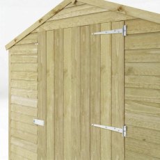 Mercia 8x6 wooden shed door close-up with hinges and latch