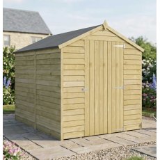 Mercia 8x6 overlap wooden shed front view on garden background
