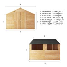 10x10  Mercia Overlap Shed - dimensions