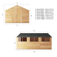 15x10 Mercia Modular Overlap Shed - dimensions