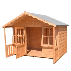 6x6 Shire Pixie Playhouse - unpainted showing doors and opening windows