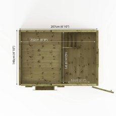 Floor plan of Mercia Snowdrop 7x5 playhouse showing internal layout and measurements