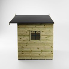 Side view of Mercia Snowdrop playhouse showing timber cladding and window detail