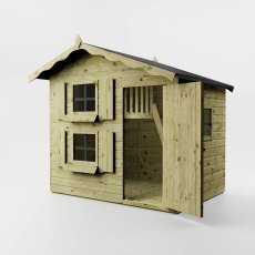 Mercia Snowdrop 7x5 playhouse with door open showing covered porch area
