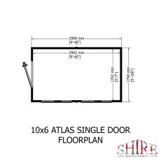 Floor plan schematic diagram showing internal and external measurements for the 10x6 Shire Atlas apex shed.