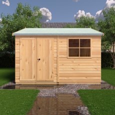 12x12 Shire Mammoth Professional Apex Shed - in situ, front view, doors closed