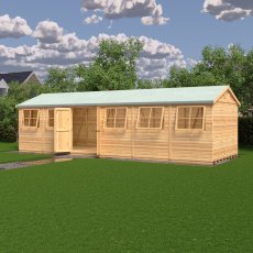 10 x 30 Shire Mammoth Professional Apex Shed - in situ, angle view, doors open