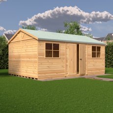 12 x 18 Shire Mammoth Professional Apex Shed - in situ, angle view
