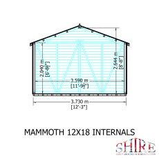 12 x 18 Shire Mammoth Professional Apex Shed - internal view