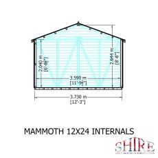 12 x 24 Shire Mammoth Professional Apex Shed - internal dimensions