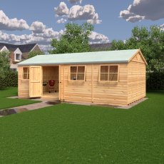 12 x 24 Shire Mammoth Professional Apex Shed - in situ, angle view, doors open