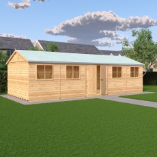 12 x 30 Shire Mammoth Professional Apex Shed - in situ, angle view, doors closed