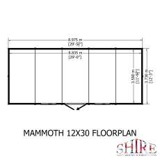 12 x 30 Shire Mammoth Professional Apex Shed - footprint